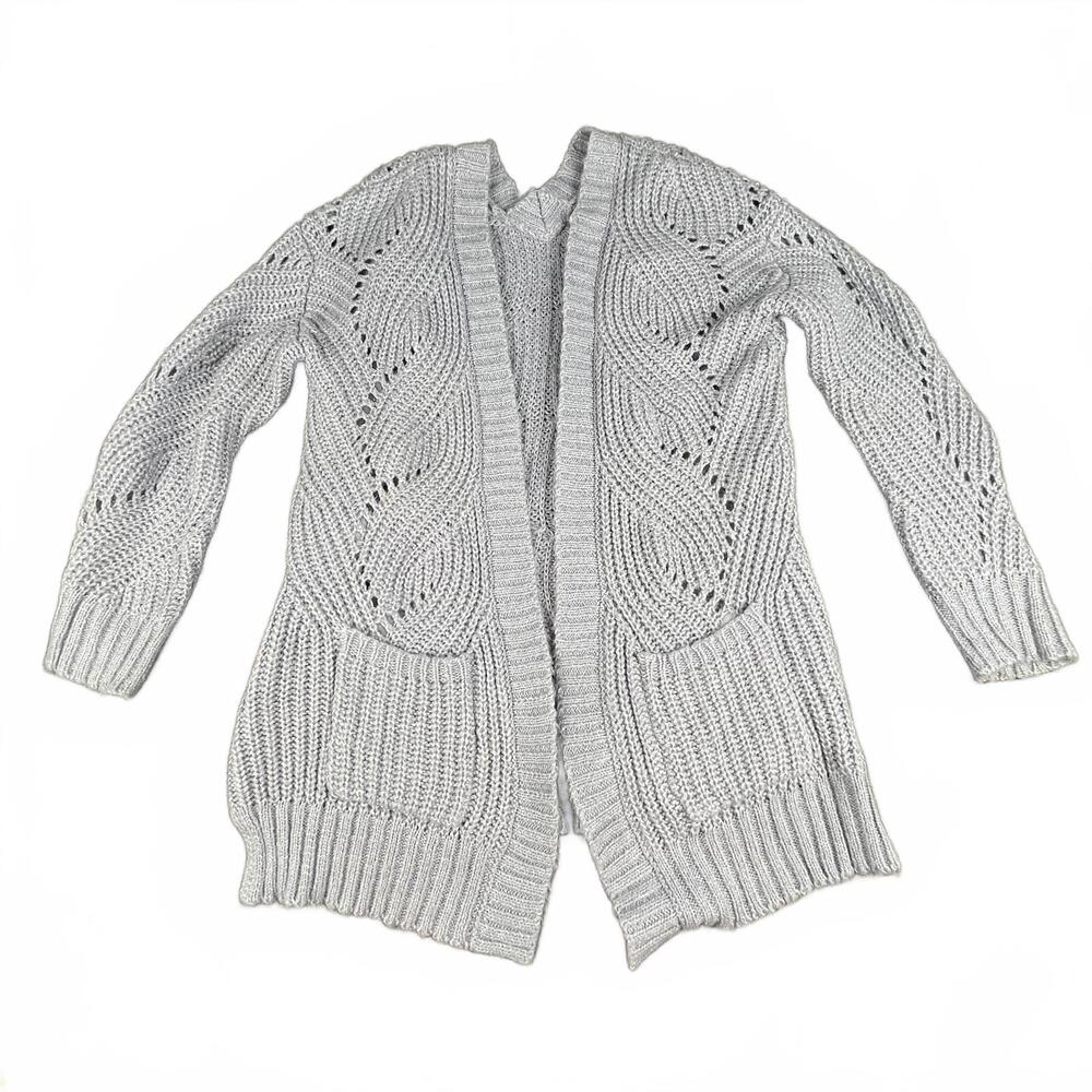 Hippie Rose Gray/Blue Knit Cardigan | Open Front | Size L
